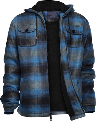 Big Men Heavy Thick Flannel Plaid Jacket Sherpa Fleece has hoodie