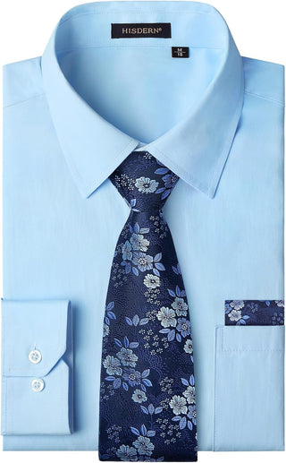 Big Mens Dress Shirt with Matching Tie and Pocket Square Set