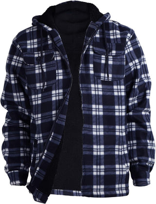 Big Men Heavy Thick Flannel Plaid Jacket Sherpa Fleece has hoodie