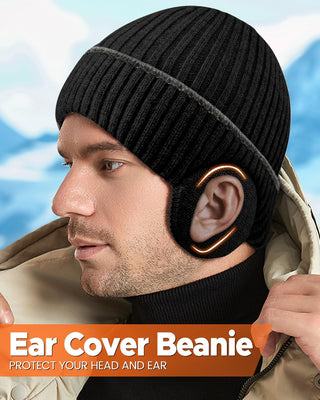 Mens Winter Fleece Line Beanie Knit Hats with Ear Flaps