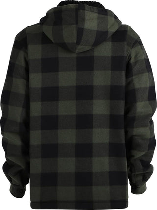 Big Men Heavy Thick Flannel Plaid Jacket Sherpa Fleece has hoodie