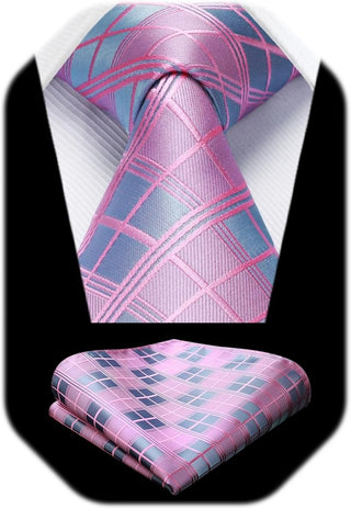 Plaid Checkered Tie Handkerchief Woven Classic Formal Men'S Necktie & Pocket Square Set