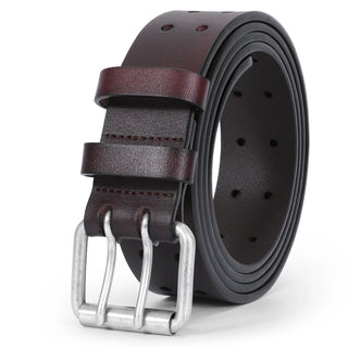 Leather Belt for Men, Mens Double Prong Casual Leather Belts for Jeans