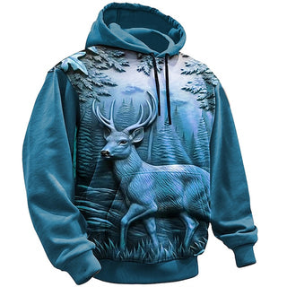 Graphic Deer Men'S Fashion 3D Print Hoodie Sports Outdoor Holiday Vacation Hoodies Blue Brown Long Sleeve Hooded Print Front Pocket Spring & Fall Designer Hoodie Sweatshirt