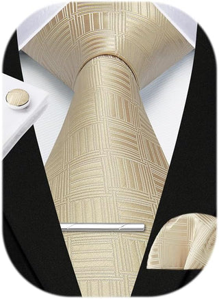 Plaid Ties for Men Classic Checkered Tie and Pocket Square Cufflinks Tie Clip Set