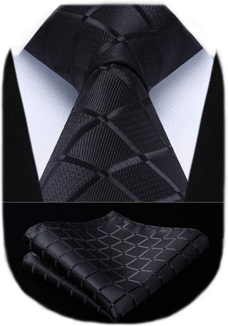 Plaid Checkered Tie Handkerchief Woven Classic Formal Men'S Necktie & Pocket Square Set