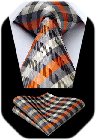 Plaid Checkered Tie Handkerchief Woven Classic Formal Men'S Necktie & Pocket Square Set