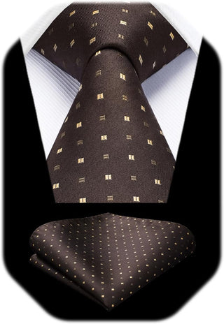 Plaid Checkered Tie Handkerchief Woven Classic Formal Men'S Necktie & Pocket Square Set