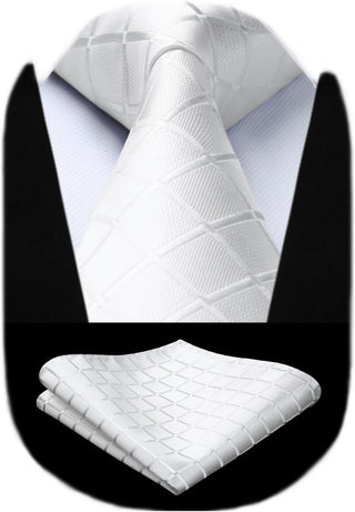 Plaid Checkered Tie Handkerchief Woven Classic Formal Men'S Necktie & Pocket Square Set