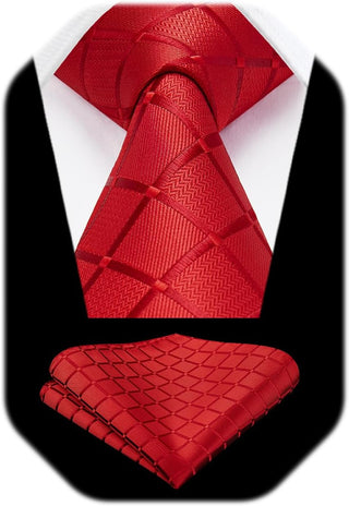 Plaid Checkered Tie Handkerchief Woven Classic Formal Men'S Necktie & Pocket Square Set