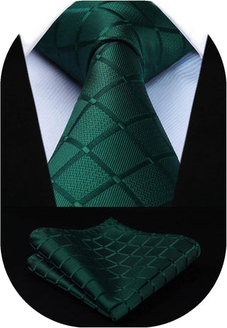 Plaid Checkered Tie Handkerchief Woven Classic Formal Men'S Necktie & Pocket Square Set