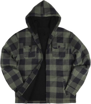 Big Men Heavy Thick Flannel Plaid Jacket Sherpa Fleece has hoodie