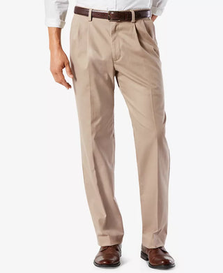 Men'S Big & Tall Easy Classic Pleated Fit Khaki Stretch Pants