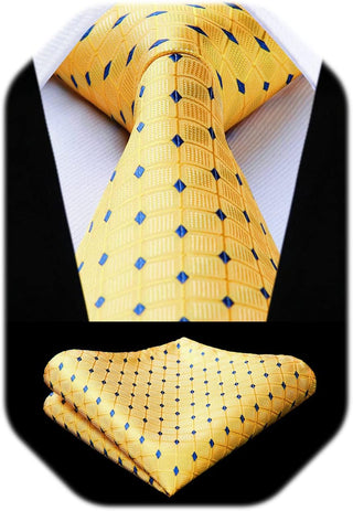 Plaid Checkered Tie Handkerchief Woven Classic Formal Men'S Necktie & Pocket Square Set