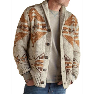 Big Men's Sweater Cardigan Knit Vintage Style Retro Geometric Shirt Collar Stylish Sweaters 