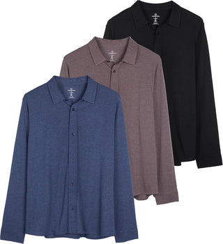 Large Men's Casual Long Sleeve Button down Shirt- 3 Pack