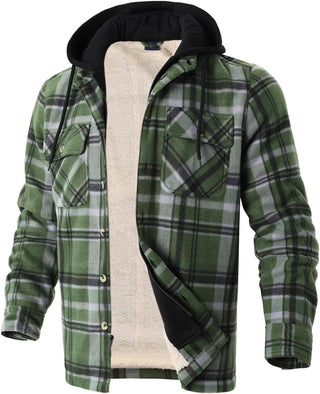 Big Men Heavy Thick Flannel Plaid Jacket Sherpa Fleece has hoodie