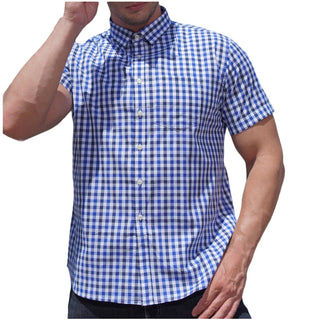 Men'S Short Sleeve Plaid Dress Shirt Big and Tall Casual Regular Fit Button down Collar Shirts Wrinkle Free Business Shirt