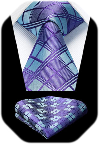 Plaid Checkered Tie Handkerchief Woven Classic Formal Men'S Necktie & Pocket Square Set