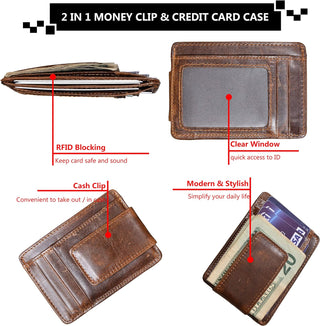 Men's Leather Money Clip RFID Front Pocket Wallet