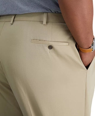 Men'S Big & Tall Premium No Iron Khaki Classic-Fit Pleated Hidden Expandable Waistband Pants