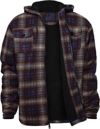 Big Men Heavy Thick Flannel Plaid Jacket Sherpa Fleece has hoodie