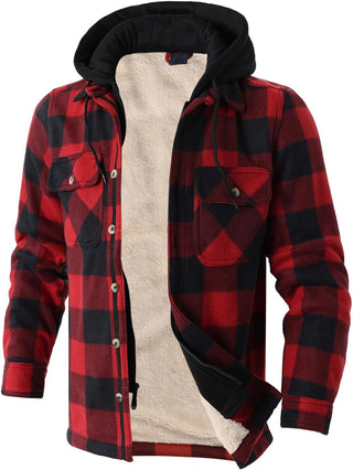 Big Men Heavy Thick Flannel Plaid Jacket Sherpa Fleece has hoodie