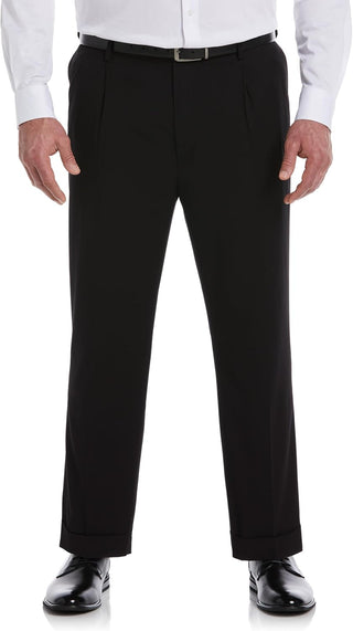 Big Men's  No Iron Pleated Gabardine Pants with Expandable Waistband