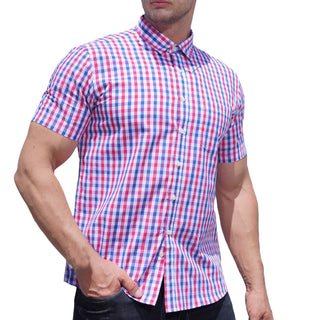 Men'S Short Sleeve Plaid Dress Shirt Big and Tall Casual Regular Fit Button down Collar Shirts Wrinkle Free Business Shirt