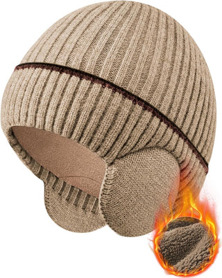 Mens Winter Fleece Line Beanie Knit Hats with Ear Flaps