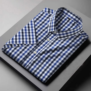 Men'S Short Sleeve Plaid Dress Shirt Big and Tall Casual Regular Fit Button down Collar Shirts Wrinkle Free Business Shirt