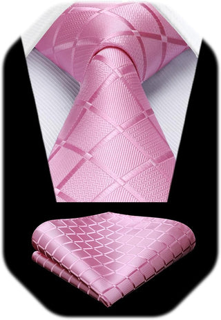 Plaid Checkered Tie Handkerchief Woven Classic Formal Men'S Necktie & Pocket Square Set