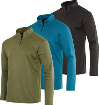 Big Men's Mesh Long Sleeve Athletic Quarter Zip Pullover - 3 Pack