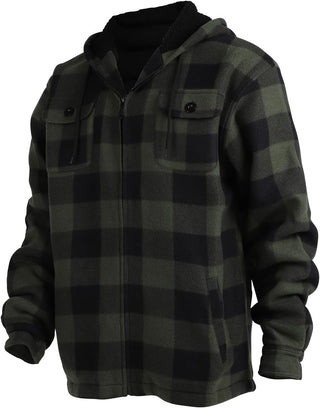 Big Men Heavy Thick Flannel Plaid Jacket Sherpa Fleece has hoodie