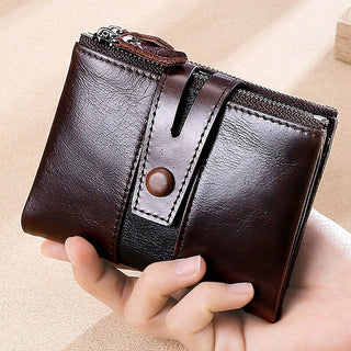 Men's Cowhide Leather Zipper Wallet RFID Blocking ID Card Holder