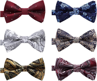 3/6 Pack Bow Tie Paisley Plaid Dot Pre-Tie Bow Tie