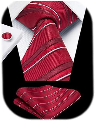 Men's Ties Set Stripe Plaid Ties for Men and Pocket Square Cufflinks Formal Silk Necktie