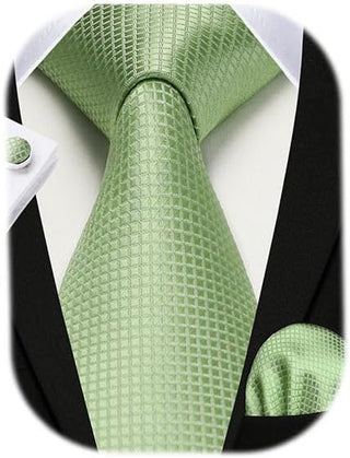 Men's Ties Set Stripe Plaid Ties for Men and Pocket Square Cufflinks Formal Silk Necktie