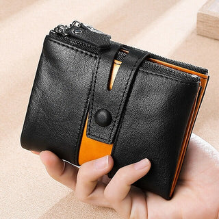 Men's Cowhide Leather Zipper Wallet RFID Blocking ID Card Holder