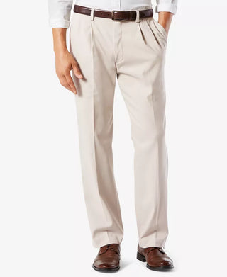 Men'S Big & Tall Easy Classic Pleated Fit Khaki Stretch Pants