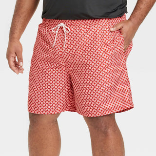 Men'S 7" Geometric Print Swim Shorts - Goodfellow & Co Coral Orange