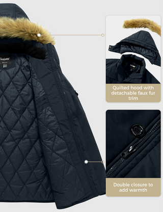 Men's Big and Tall Winter Thicken Cotton Quilted Coat with Faux-Fur Hood 