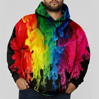 Big Men's plus Size Pullover Hoodie Sweatshirt Big and Tall Geometric Hooded Long Sleeve Comfortable 