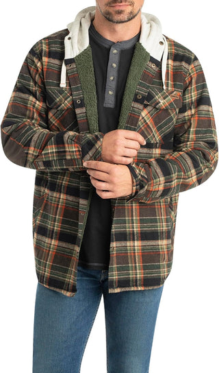 Big Mens Lined Hooded Flannel Shirt Jacket