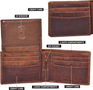 Genuine Leather Bifold Wallet for Men-RFID