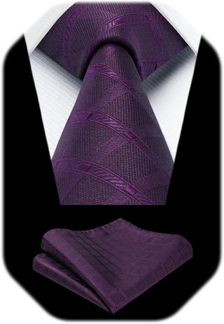 Plaid Checkered Tie Handkerchief Woven Classic Formal Men'S Necktie & Pocket Square Set