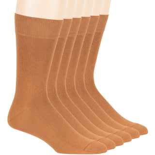 Big Mens Cotton Dress Big and Tall Soft Socks, Golden Brown, X-Large 13-15, 6 Pack