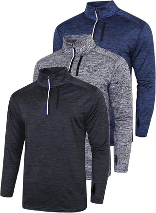 Large Men's Quarter 1/4 Zip Pullover Long Sleeve- 3 Pack