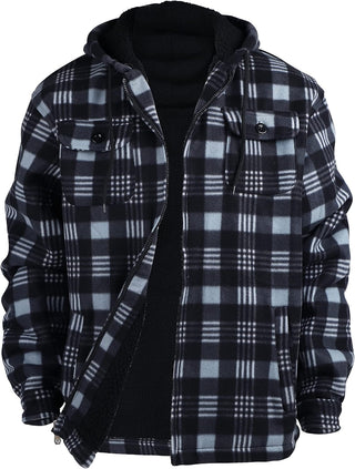 Big Men Heavy Thick Flannel Plaid Jacket Sherpa Fleece has hoodie