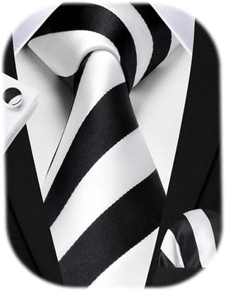 Men's Ties Set Stripe Plaid Ties for Men and Pocket Square Cufflinks Formal Silk Necktie